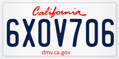 CA license plate 6XOV706