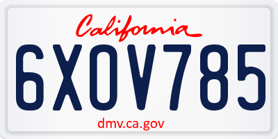 CA license plate 6XOV785