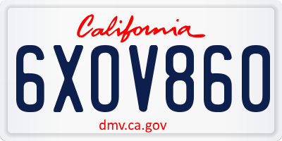 CA license plate 6XOV860