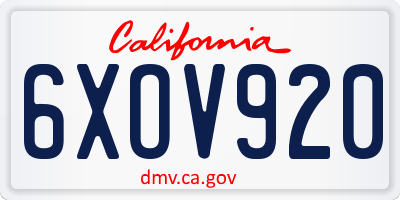 CA license plate 6XOV920