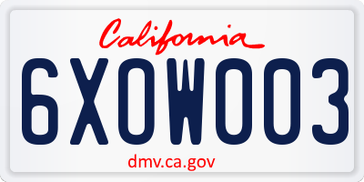 CA license plate 6XOW003