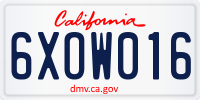 CA license plate 6XOW016