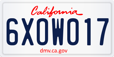 CA license plate 6XOW017