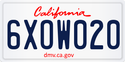 CA license plate 6XOW020