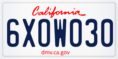CA license plate 6XOW030