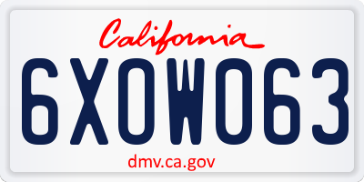 CA license plate 6XOW063
