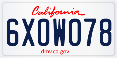 CA license plate 6XOW078