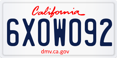 CA license plate 6XOW092