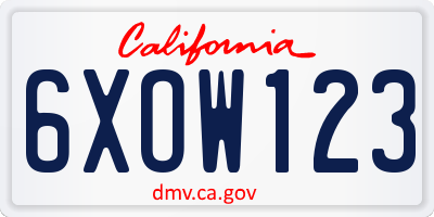 CA license plate 6XOW123