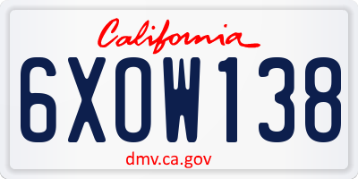 CA license plate 6XOW138