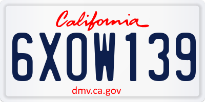 CA license plate 6XOW139
