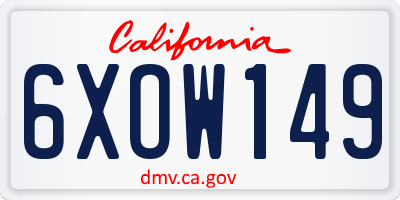CA license plate 6XOW149