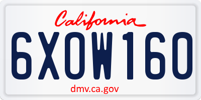 CA license plate 6XOW160