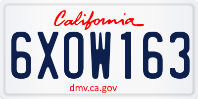 CA license plate 6XOW163