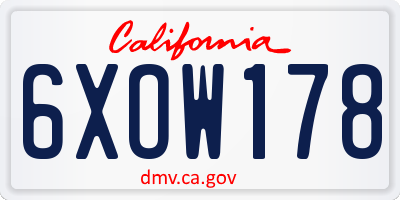 CA license plate 6XOW178