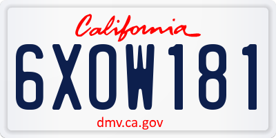 CA license plate 6XOW181
