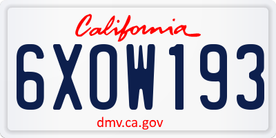 CA license plate 6XOW193
