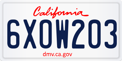 CA license plate 6XOW203