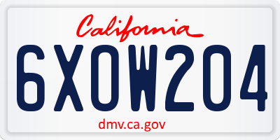 CA license plate 6XOW204