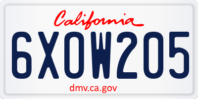 CA license plate 6XOW205