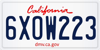CA license plate 6XOW223