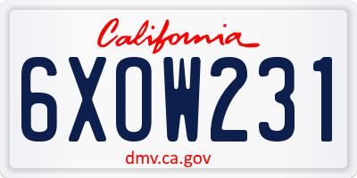 CA license plate 6XOW231