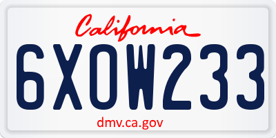 CA license plate 6XOW233