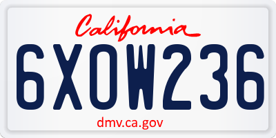 CA license plate 6XOW236