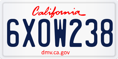 CA license plate 6XOW238