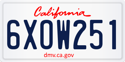 CA license plate 6XOW251