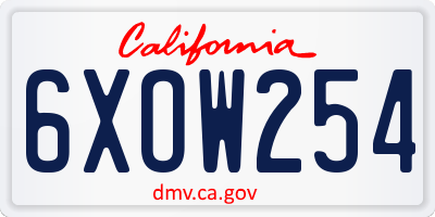 CA license plate 6XOW254