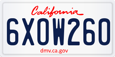 CA license plate 6XOW260