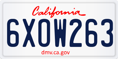 CA license plate 6XOW263