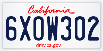 CA license plate 6XOW302
