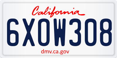 CA license plate 6XOW308
