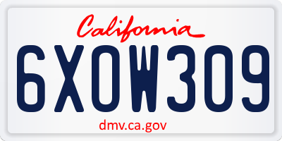 CA license plate 6XOW309