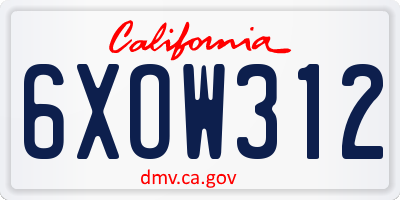 CA license plate 6XOW312