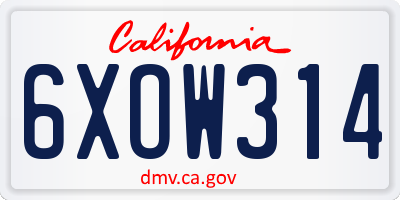 CA license plate 6XOW314