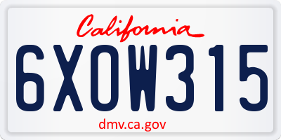 CA license plate 6XOW315