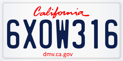 CA license plate 6XOW316