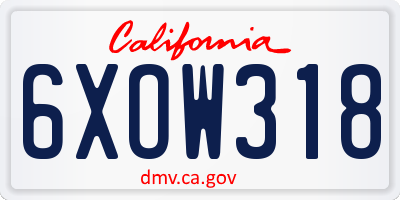 CA license plate 6XOW318