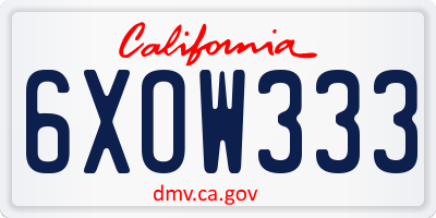 CA license plate 6XOW333