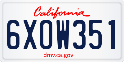 CA license plate 6XOW351