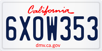 CA license plate 6XOW353