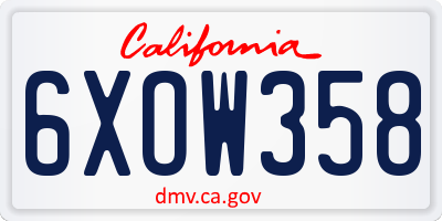 CA license plate 6XOW358