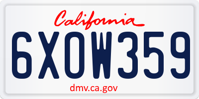 CA license plate 6XOW359