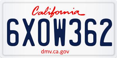 CA license plate 6XOW362