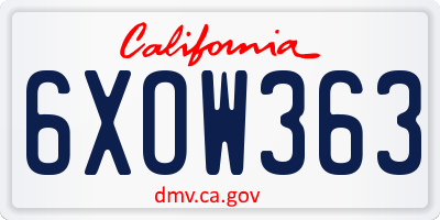 CA license plate 6XOW363