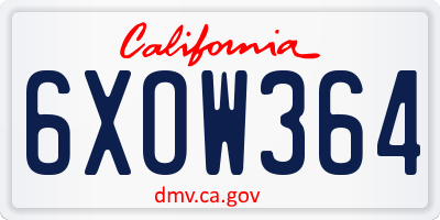 CA license plate 6XOW364