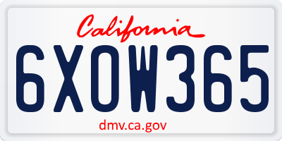 CA license plate 6XOW365